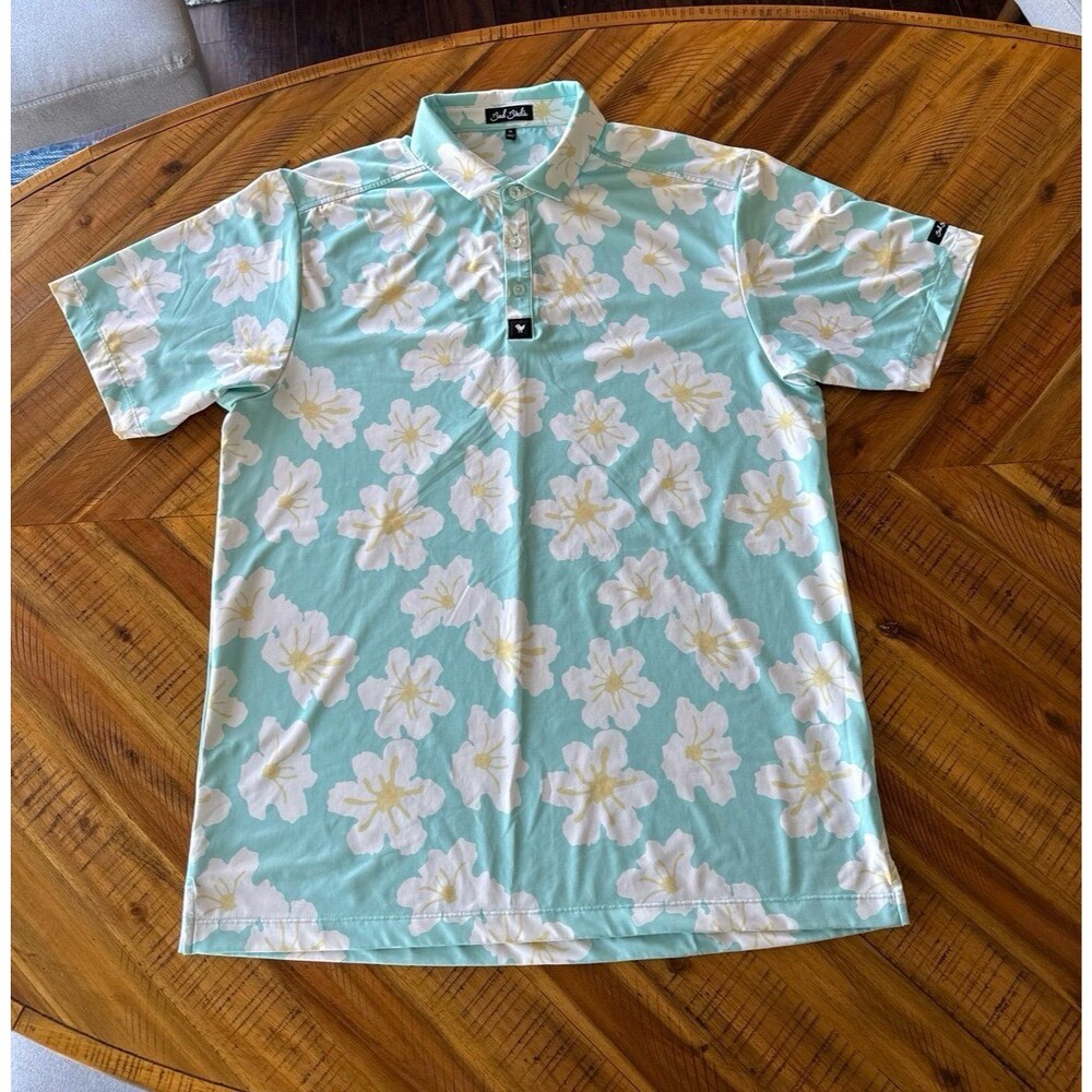 Bad Birdie Lil Mingos Polo Teal yellow Floral Golf Shirt men’s size XL